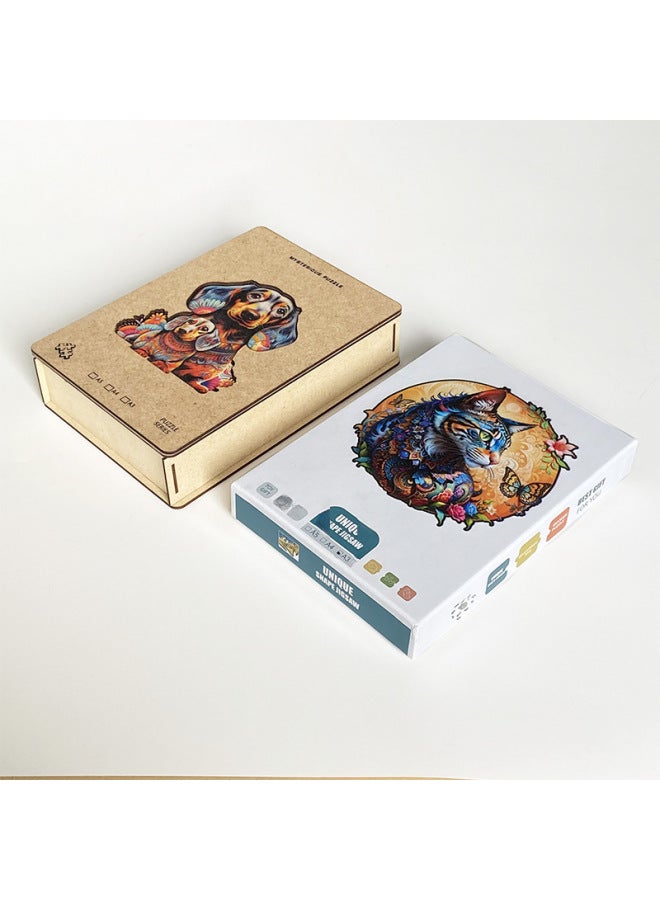 ألغاز الحيوانات الخشبية غير المنتظمة ثلاثية الأبعاد - ألعاب خشبية عابرة للحدود - لون: 【حقوق طبع ونشر حصرية】 علب من الكلاب الأم والكلاب الجراء A4 - Image 3